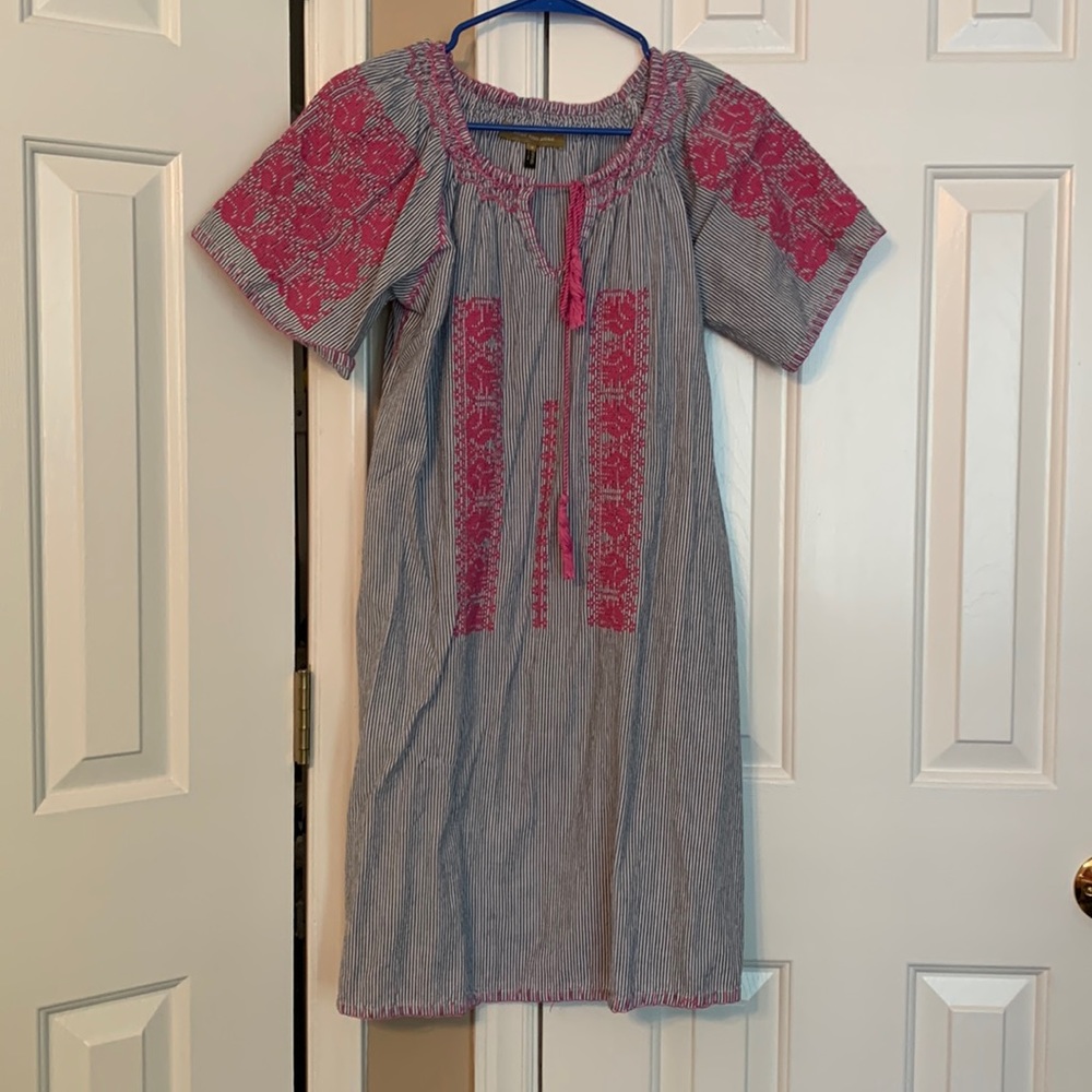 Navy and Pink Embroidered Dress
